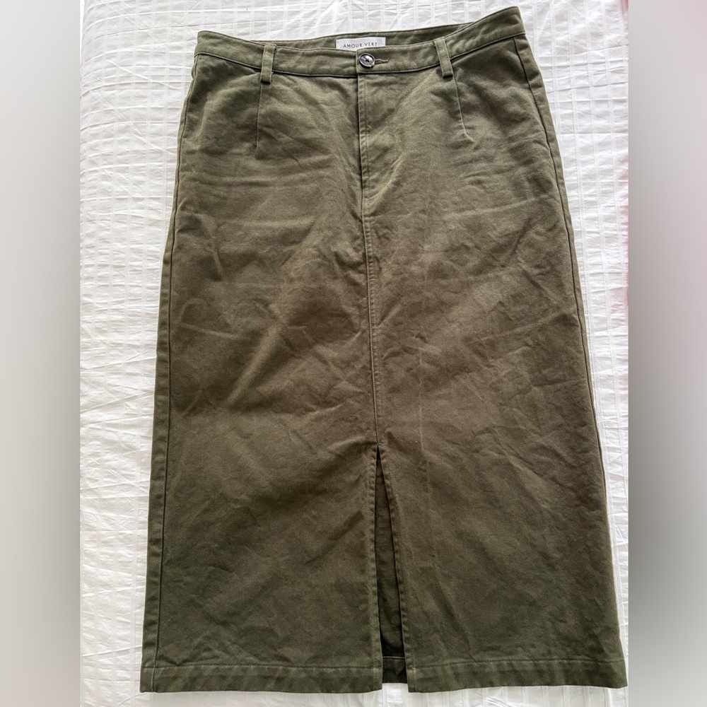 Amour Vert Calla Midi skirt organic cotton  olive Green Med 6 office fall